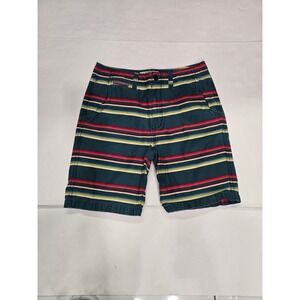 Arizona Jean Co. Men's Striped Flat Front Shorts Teal Red Yellow Size 33 Casual